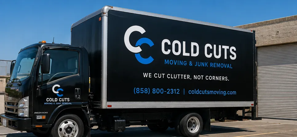 Cold Cuts Moving & Junk Removal truck parked near the San Diego coast
